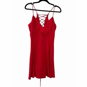 310 Clothing Co Dress Womens Size 7 Red Mini Slip Lace-Up Back V-Neck